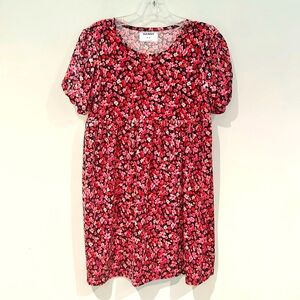 Old Navy Velour Calico Print Black Red Short Sleeve Babydoll Mini Dress Size 2XL